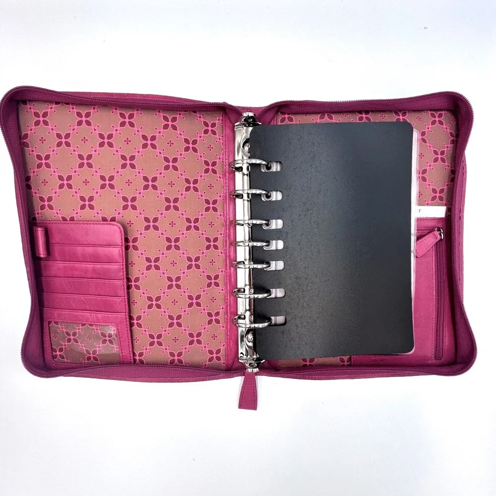 Franklin Covey Full Grain Leather Day Planner Binder Classic 7-Ring Zip Pink Y2K